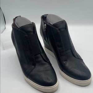 Paolo Linea Black Perforated black leather Wedge Sneakers, size 8